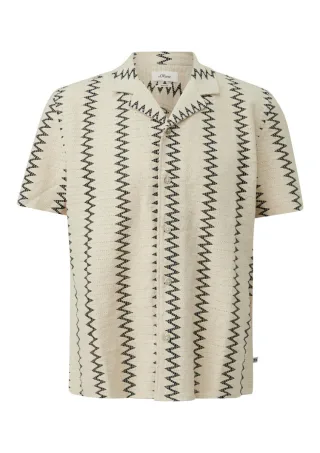 s.Oliver Red Label - Gemustertes Hemd aus Häkelspitze im Resort Fit mit Knopfleiste beige - Gr. - XXL