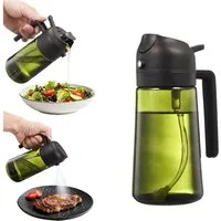 TUWENA Ölspender 2-in-1 Ölsprüher für Speiseöl, 470ml UV-Schutz Glas Dunkler Ölsprüher, Ölsprühgerät für Zum Kochen, Grillen, Küche, Heißluftfritteuse, Backen