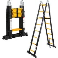 Clanmacy Teleskopleiter Teleskopleiter Alu 2,5+2,5m mit Stabilisator Rädern Anlegeleiter