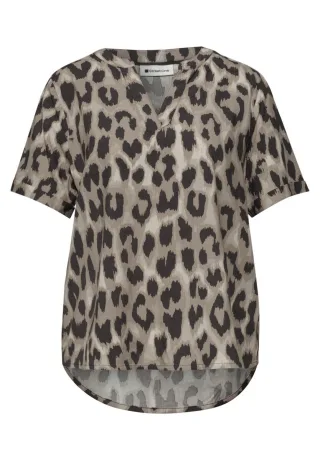 Street One - Bluse mit Split Neck und Animal Print beige/braun - Gr. - 34