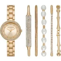Skechers Quarzuhr BRACELET GLITZ SET SR9084, (Set, 6-tlg., mit 5 Schmuckarmbändern), Armbanduhr, Damenuhr, analog, Glassteine, Geschenkidee