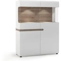 Lomadox Highboard LEGNICA-129, weiß Hochglanz mit Trüffel Eiche Nb. 109,5/143,5/42 cm