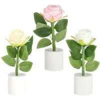 CEPEWA LED Dekolicht LED Rosen 3er Set Polyester PE 5x17cm creme weiß rosa Batterie Blume
