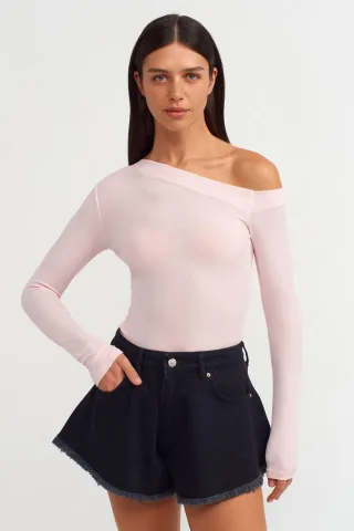Schmale Passform Asymmetrisch Ausschnitt Bluse
