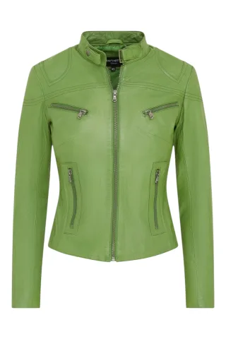 Grüne Slim-Fit-Bikerjacke aus Leder für Damen – Maldon