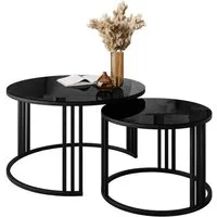 Lookway Couchtisch LORI GLASS 2in1 mit eleganter Tischplatte aus Glas (2er Set), Durchmesser: ⌀70 cm und ⌀50 cm
