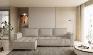 Ecksofa Schlafsofa Sofa JUNA Stoff Terra Beige Ottomane Links