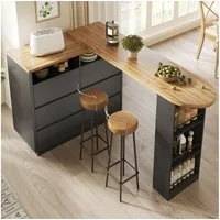 i@home Bartisch Ausziehbarer Sieborad mit Stauraum(137-215×39×102.3cm) (1 Tisch), Teleskopischer Tisch mit 6 Schubladen, Kücheninsel, Schwarz
