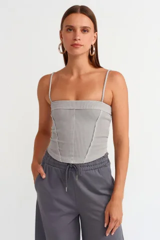 Geripptes Quadrat-Halsausschnitt-Crop-Top
