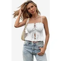 Imily Bela Trägertop Damen mit verstellbaren Trägern Gerafftes Oberteil aus Baumwolle (Packung, 1-tlg., 1per-Pack) mit vorderen Bindebändern in Unifarbe