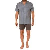 Normann Pyjama Herren kurzarm Schlafanzug Shorty Pyjama zum durchknöpfen