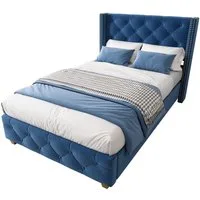 Flieks Polsterbett, Massivholz Einzelbett 90x200cm mit Lattenrost und Polster-Kopfteil