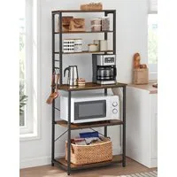 VASAGLE Standregal Küchenregal, Mikrowellen-Regal, 6 Haken, 6 Ablagen, 40 x 60 x 167 cm, Stahlrahmen, Industrie-Design, für Küche
