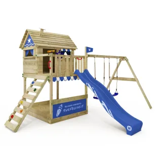 Spielturm Smart Seaside mit Schaukel - Kletterturm aus Massivholz mit Wellenrutsche & Sandkasten - Spielhaus für den Garten sicher & langlebig Wickey