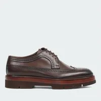 Celal Gültekin Plateau Brogue Schnürschuhe Blockabsatz Herren Schnürschuh Glattleder, Brogue-Lochmuster & Echtleder-Futter, Braun, 42