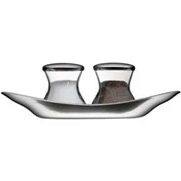 WMF Salz- / Pfefferstreuer Wagenfeld Salz- und Pfefferstreuer-Set, 3-teilig, (1x Salzstreuer, 1x Pfefferstreuer (Höhe 6 cm) 1x Teller (Länge 17 cm), 3-tlg)
