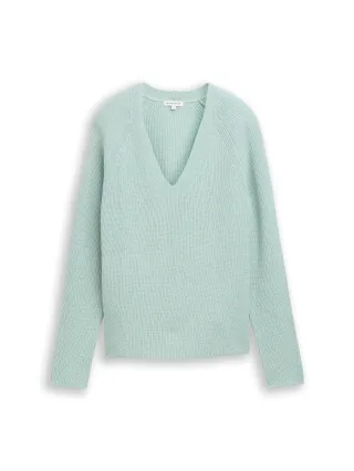 Tom Tailor - Strickpullover mit V-Ausschnitt blue haze - Gr. - XXL