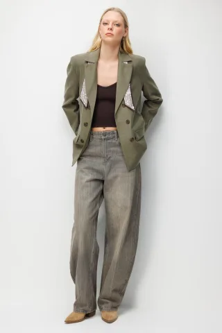 Leinen Blazerjacke mit Schaldetail