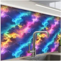 KitchenYeah Küchenrückwand Muster selbstklebend (keine Folie) Sturm - Blitz - Regenbogen, (1-tlg), Spritzschutz, Küche, Rückwand, Küchenwand, Küchenfront, 30x20 cm