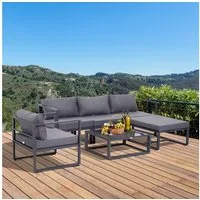 Outsunny Sitzgruppe Gartenset Gartenmöbel mit Kissen für 4–5 Personen, (Gartensofaset, 6-tlg., Gartengarnitur), Aluminium + Polyester + Hartglas Grau B73 x T65 x H63 cm