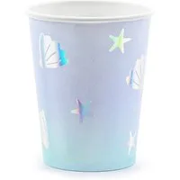 partydeco Einwegbecher, Papier, Pappbecher Narwal 220ml blau lila 6er Set