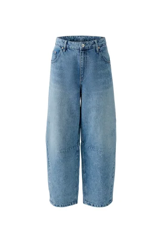 Oui - Jeans Barrel loose fit, cropped blue denim - Gr. - 42
