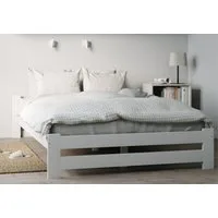 Home Collective Holzbett mit Lattenrost Modern Bett Kiefer Bettgestell Massivholzbett Klassisch (90x200, 120x200, 140x200, 160x200 cm), Doppelbett, Skandi Boho Landhaus Kopfteil flach 120x200 cm weiß