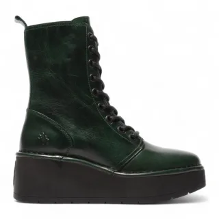 Fly London Damen HAIT273 Stiefeletten aus Leder mit Schnürung und klobiger Plateausohle, Petrolgrün