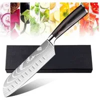 MDHAND Santokumesser 18 cm aus High-Carbon-Edelstahl, ergonomisches Küchenmesser mit Pakkaholzgriff