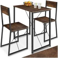 tectake Sitzgruppe Essgruppe 3-teilig, mit höhenverstellbaren Kunststofffüßen, (Loungeset Margate, 3-tlg., in Industrial Holz dunkel, rustikal), Esstisch mit 2 Stühlen, Industrial Style, Holz und Stahl