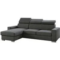 M-Punkt24 Ecksofa Ecksofa Bari Webstoff Grau oder Schwarz mit Bett und Bettkasten, Rechts und Links universell aufbaubar, mit Bettfunktion