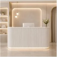 Muxing Empfangstheke Geschwungene,mit Rillenfront und LED-Lichtstreifen (1-St), modern, vielseitig, sofort einsatzbereit, 80 x 100 x 60 cm, Beige