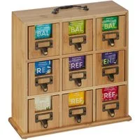 relaxdays Teebox Bambus Tee-Organizer mit 9 Fächern, Bambus