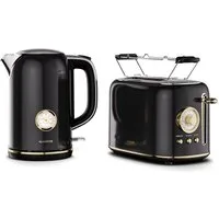 Klarstein Frühstücks-Set Victoria (3-tlg), Toaster mit Brötchenaufsatz 800W Wasserkocher 1,7 L 2200W Schwarz