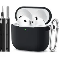 TUWENA Kopfhörer-Schutzhülle Silikon Hülle Kompatibel mit AirPods 4, mit Reinigungsset & Karabiner, Support Wireless Charging and Front LED Visible mit Schlüsselring