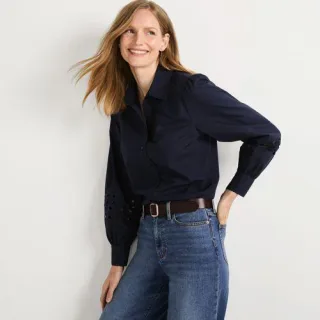 Hemdbluse mit Cutout-Detail für Damen, Damen, size: regular, Blau, Baumwolle, by Lands' End