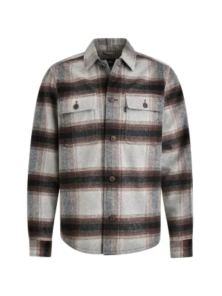 Vanguard - Long Sleeve Shirt Check Brushed Wool Blend light grey melee - Gr. - L
