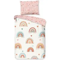 good morning Babybettwäsche Louie, Renforcé, 2 teilig, Baumwolle, Renforcé, Wendeoptik, Baby, Kind, Mädchen, Regenbogen, Rosa