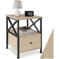 tectake Nachttisch Couchtisch mit höhenverstellbaren Kunststofffüßen, 40 x 41,5 x 55,5 (Beistelltisch Falkirk, 1-St., in Industrial Holz hell, Eiche Sonoma), 2 Ablagen und Schublade, seitliche Streben in X-Form