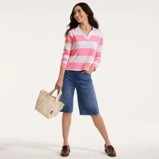 Starfish Knit Denim Bermuda-Shorts 30 cm, Damen,  Blau, Baumwoll-Mischung/Polyester-Mischung, by Lands' End