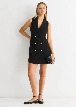 Schwarzes Doppelbrust-Boucle-Blazer-Min
