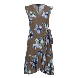 Floral Wickelkleid mit Rüschensaum - Leinen-Style Viskose