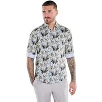 emilio adani Langarmhemd Herren Jerseyhemd mit tropischem Print, Beige