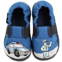 Beck Baumwollslipper Polizei Hüttenschuhe (für Kita, Schule und Zuhause geeignet) reine Baumwolle, Ganzjahres-Hausschuh, mit aufwändiger Stickerei