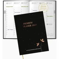 TOBJA Buchkalender Premium Planer 2027 Buchkalender schwarz Roségold OptiPlaner Noir FSC, Roségold-Akzent, 30-Min-Taktung, 18,5x26 cm, FSC, 4-sprachig