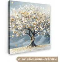 OneMillionCanvasses® Leinwandbild Baum - Winter - Baum des Lebens - Modern - Gold, Fotodruck (1 St), Wandbild, Deko Schlafzimmer Wohnzimmer Flur 20x20 cm
