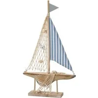 Decoris season decorations Dekofigur, Segelboot Deko Maritim 43x24cm Holz Natur / Weiß / Blau