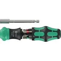 Kraftform Kompakt 28 RA 1, Bit-Satz schwarz/grün, 6-teilig, 1/4", mit Ratschenfunktion und Edelstahl-Bithalter
