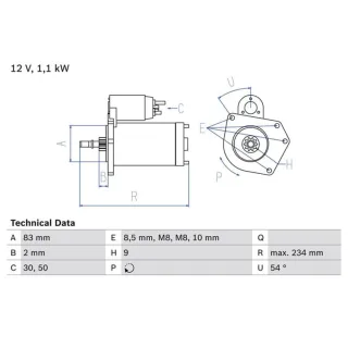 Bosch Anlasser 1,1 kW Seat VW 0986016800