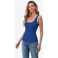 Imily Bela Tanktop Damen Gerippt kontrastierender Zickzack-Kante Quadratischer Kragen (Packung, 1-tlg., 1per-Pack) gehäkelt